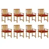Image de vidaXL Chaises de jardin avec coussins 8 pcs Bois d'acacia solide