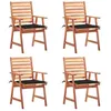 Image de vidaXL Chaises à manger d'extérieur lot de 4 et coussins Acacia massif