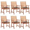 Image de vidaXL Chaises à manger d'extérieur lot de 6 et coussins Acacia massif