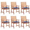 Image de vidaXL Chaises à manger d'extérieur lot de 6 et coussins Acacia massif3078357