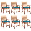 Image de vidaXL Chaises à manger d'extérieur lot de 6 et coussins Acacia massif