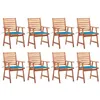 Image de vidaXL Chaises à manger d'extérieur lot de 8 et coussins Acacia massif3078378