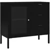 Image de vidaXL Buffet Noir 75x35x70 cm Acier et verre trempÃ©