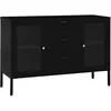 Image de vidaXL Buffet Noir 105x35x70 cm Acier et verre trempÃ©
