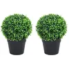 Image de vidaXL vidaXL Plantes de buis artificiel 2 pcs avec pots Boule Vert 37 cm