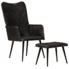Image de vidaXL Chaise Ã  oreilles avec repose-pied Noir Cuir vÃ©ritable