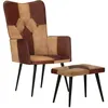 Image de vidaXL Vidaxl Fauteuil Avec Repose-Pieds Marron Cuir Véritable Et Toile