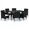 Image de Vidaxl Mobilier Ã DÃ®ner De Jardin Et Coussins 7pcs RÃ©sine TressÃ©e Noir
