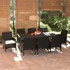 Image de vidaXL Mobilier à dîner de jardin et coussins 9pcs Résine tressée Noir