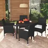 Image de vidaXL Ensemble à dîner de jardin avec coussins 5 pcs poly rotin noir