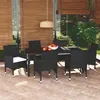 Image de vidaXL Ensemble à manger de jardin coussins 7pcs Résine tressée Noir
