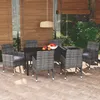 Image de vidaXL Vidaxl Mobilier À Dîner De Jardin Et Coussins 7pcs Résine Tressée Gris