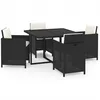 Image de vidaXL Vidaxl Mobilier À Dîner De Jardin Et Coussins 5pcs Résine Tressée Noir