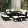 Image de vidaXL Ensemble à manger de jardin coussins 9pcs Résine tressée Noir3095507