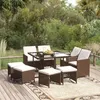 Image de vidaXL Meubles à dîner de jardin et coussins 9 pcs Poly rotin Marron