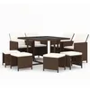 Image de Vidaxl Meubles Ã DÃ®ner De Jardin Et Coussins 9 Pcs Poly Rotin Marron