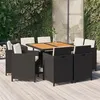 Image de vidaXL Mobilier à dîner de jardin et coussins 9pcs Résine tressée Noir