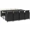 Image de Vidaxl Ensemble Ã DÃ®ner De Jardin Coussins 9 Pcs RÃ©sine TressÃ©e Noir
