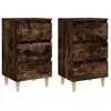 Image de Vidaxl Tables De Chevet Et Pieds En Bois 2 Pcs ChÃªne FumÃ© 40x35x69 Cm