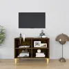 Image de vidaXL Meuble TV avec pieds en bois massif Chêne fumé 69,5x30x50 cm813146