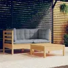 Image de vidaXL Salon de jardin 3 pcs avec coussins gris Bois de pin