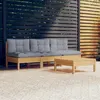 Image de vidaXL Salon de jardin 4 pcs avec coussins gris Bois de pin3096081