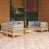 Image de vidaXL Salon de jardin 7 pcs avec coussins gris Bois de pin massif