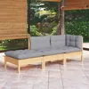 Image de vidaXL Salon de jardin 3 pcs avec coussins gris Bois de pin massif3096279