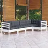 Image de vidaXL Salon de jardin 5 pcs avec coussins blanc bois de pin