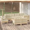 Image de vidaXL Salon de jardin 9 pcs avec coussins crème bois de pin massif3096472