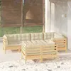 Image de vidaXL Salon de jardin 7 pcs avec coussins crème Bois de pin massif