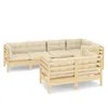 Image de Vidaxl Salon De Jardin 7 Pcs Avec Coussins CrÃ¨me Bois De Pin Massif