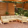 Image de vidaXL Salon de jardin 7 pcs avec coussins crème Bois de pin solide