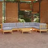 Image de vidaXL Salon de jardin 9 pcs avec coussins gris bois de pin