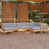 Image de vidaXL Salon de jardin 9 pcs avec coussins gris bois de pin massif3096706