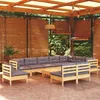Image de vidaXL Salon de jardin 11 pcs avec coussins gris Bois de pin solide3096760