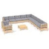 Image de Vidaxl Salon De Jardin 12 Pcs Avec Coussins Gris Bois De Pin Solide