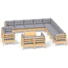 Image de Vidaxl Salon De Jardin 14 Pcs Avec Coussins Gris Bois De Pin Solide
