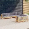 Image de vidaXL Salon de jardin 8 pcs avec coussins gris Bois de pin massif3096970