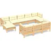 Image de Vidaxl Salon De Jardin 10 Pcs Avec Coussins CrÃ¨me Bois De Pin Solide