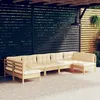 Image de vidaXL Salon de jardin 7 pcs avec coussins crème Bois de pin massif