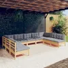 Image de vidaXL Salon de jardin 9 pcs avec coussins gris bois de pin solide