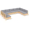 Image de Vidaxl Salon De Jardin 9 Pcs Avec Coussins Gris Bois De Pin Solide
