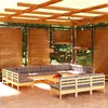 Image de vidaXL Salon de jardin 14 pcs avec coussins gris Bois de pin solide3097240