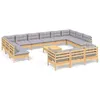 Image de vidaXL Salon de jardin 14 pcs avec coussins gris Bois de pin3097288