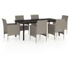 Image de Vidaxl Ensemble De Salle Ã Manger De Jardin Coussins 7 Pcs Beige/Noir