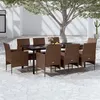 Image de vidaXL Ensemble à manger de jardin coussins 9 pcs Marron/noir