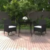 Image de vidaXL Mobilier à dîner de jardin coussins 3 pcs Résine tressée Verre