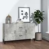 Image de Buffet 100x36x60 cm en bois contreplaquÃ© gris bÃ©ton, 2 portes 2 tiroirs, meuble de rangement