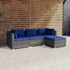 Image de vidaXL Salon de jardin 4 pcs avec coussins résine tressée gris